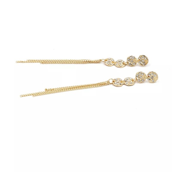Anthropologie Gold Plated Long Fringed Crystal Chain Drop Earrings - Picture 10 of 12